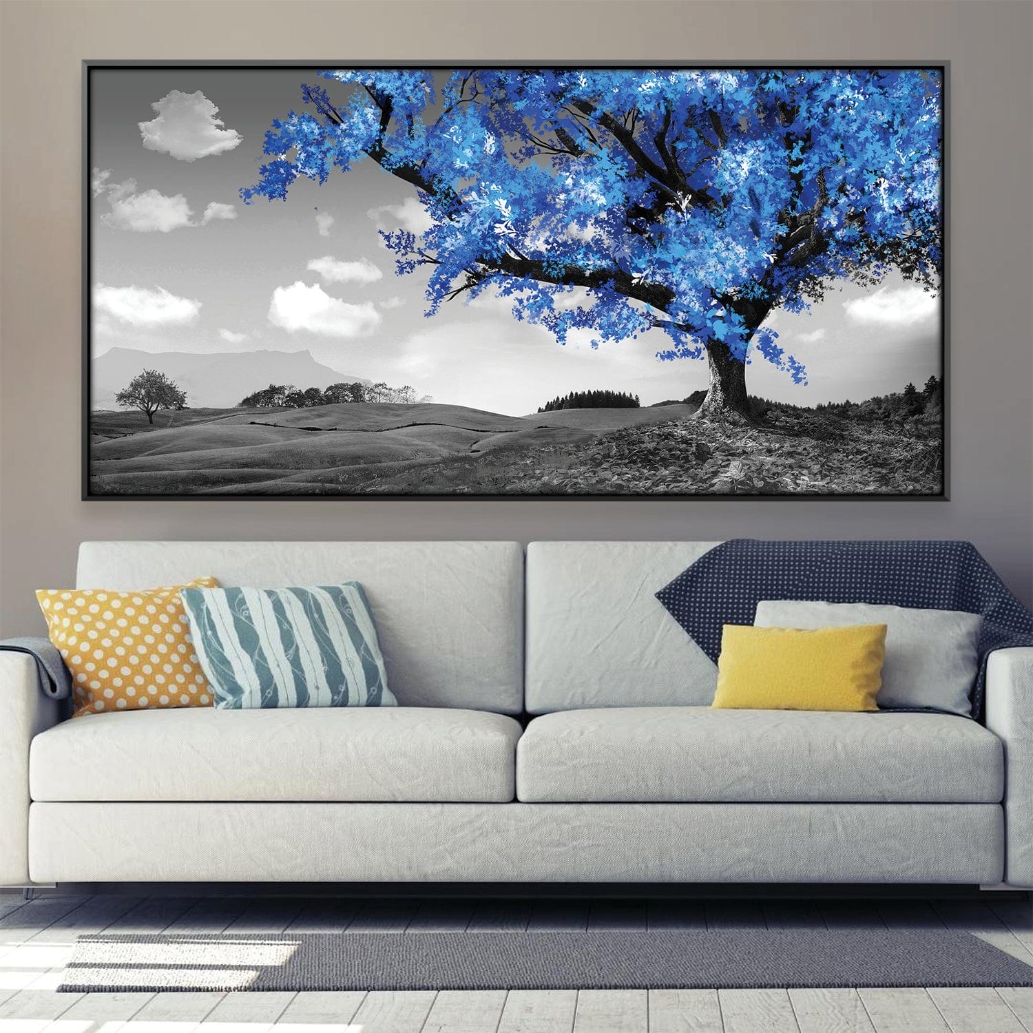 Blue Tree in the Grey Landscape Canvas Art Clock Canvas