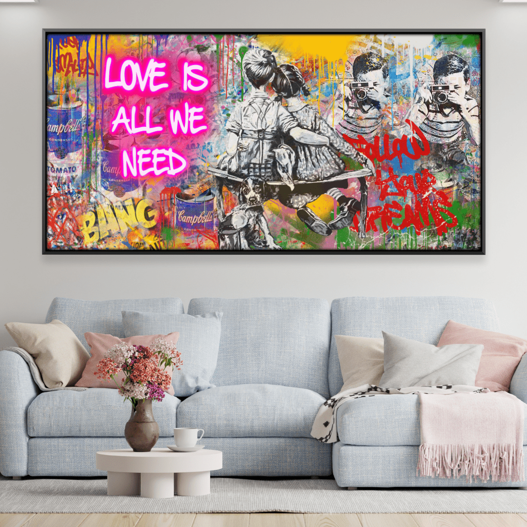 Graffiti Banksy Love Is All We Need Canvas Art 50 x 25cm / Unframed Canvas Print Clock Canvas